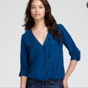 Joie 100% silk wrap button pocket blouse